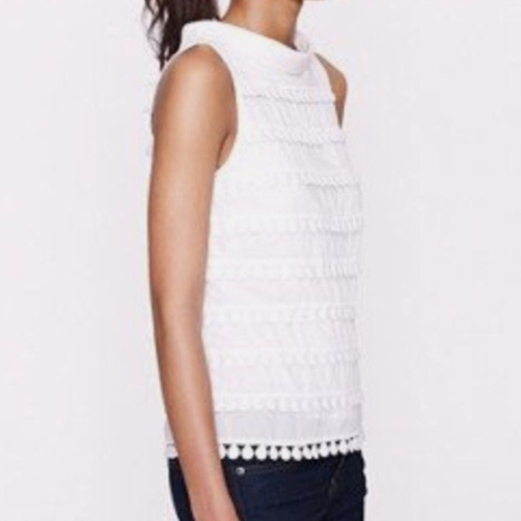 J Crew White Cotton Pom Pom Lace Sleeveless Shell Vintage Inspired Top  SZ 8 - Picture 4 of 14